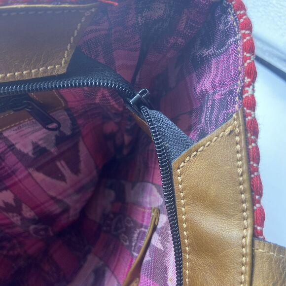 Woven Handmade Multicolor Boho Vegan Leather Trim Tote Bag - Picture 10 of 12